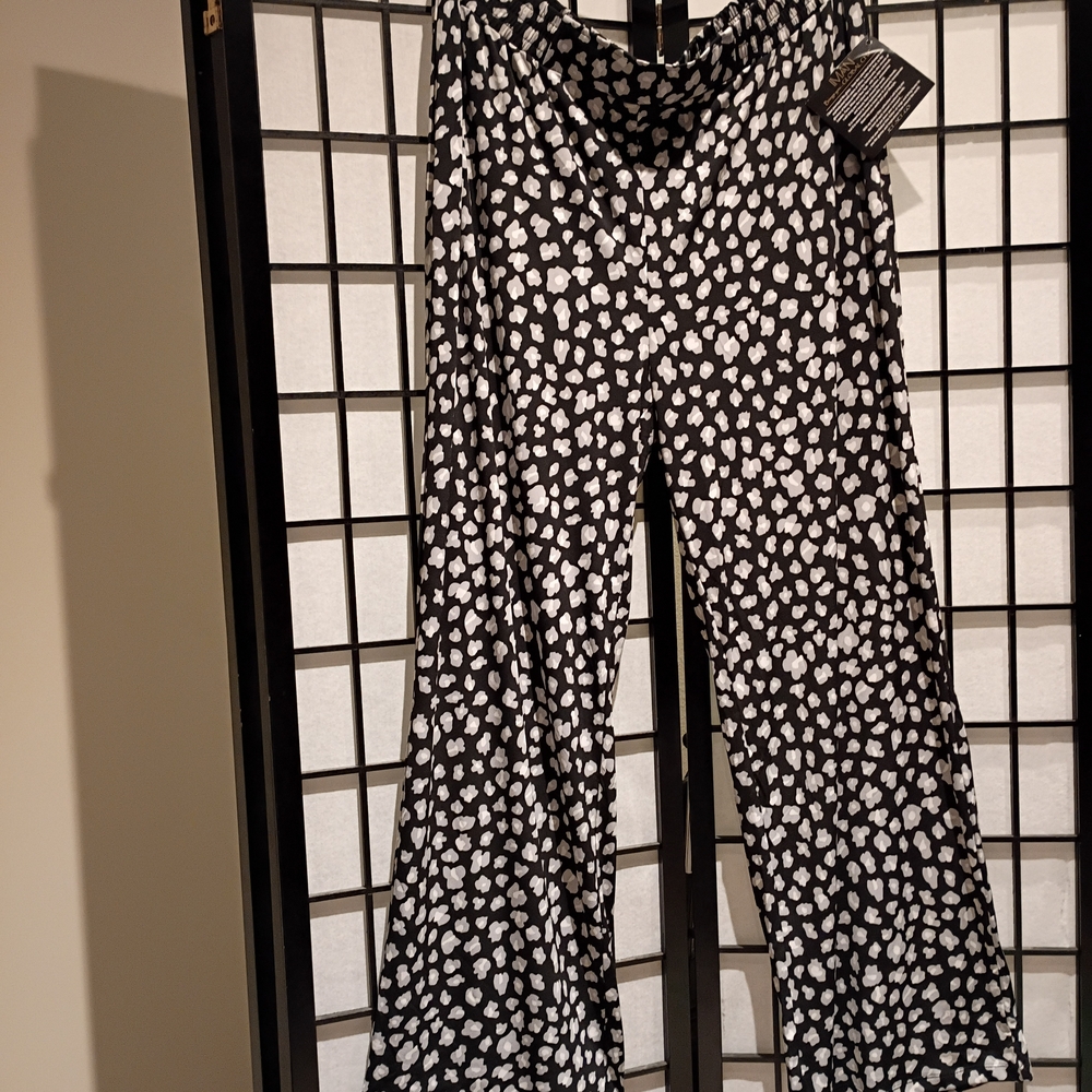 IMAN Black and White Wide Leg Pants Very Long 33 Inseam